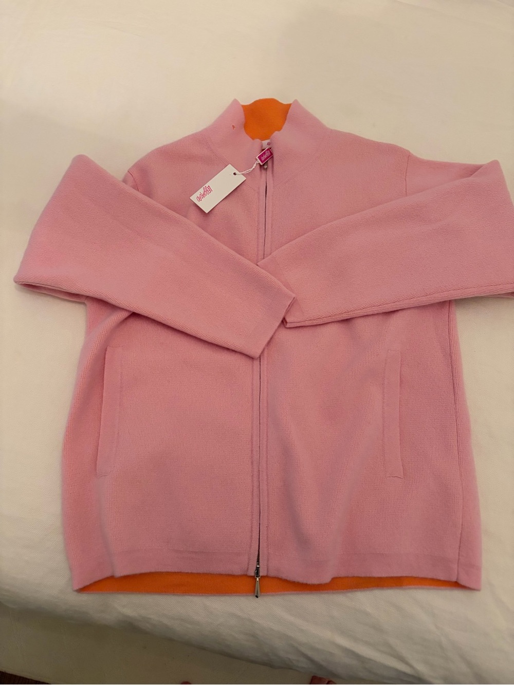 Leggiadro Pink Zip-Front Cardigan. NWT but does have a small snag near collar